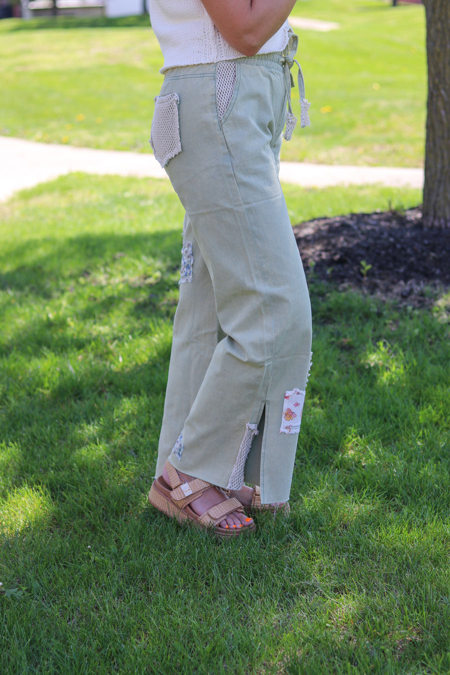 Patched Crochet Pants