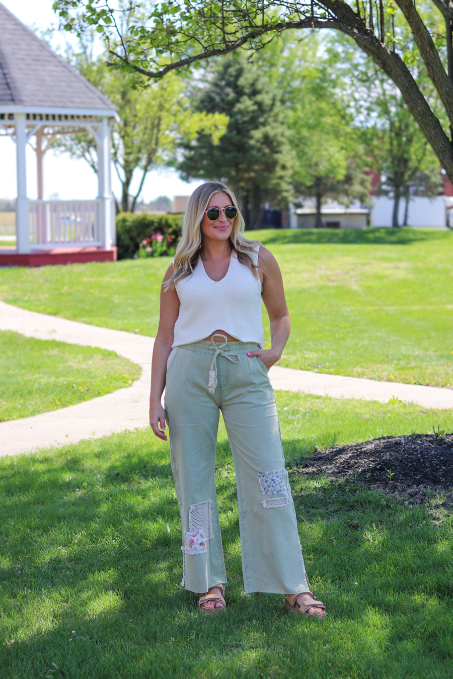Patched Crochet Pants