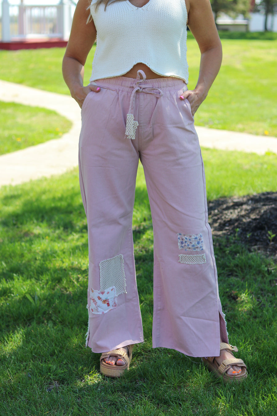 Patched Crochet Pants