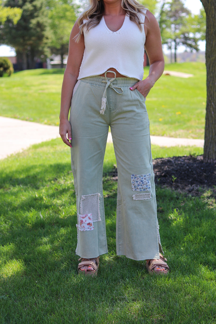 Patched Crochet Pants
